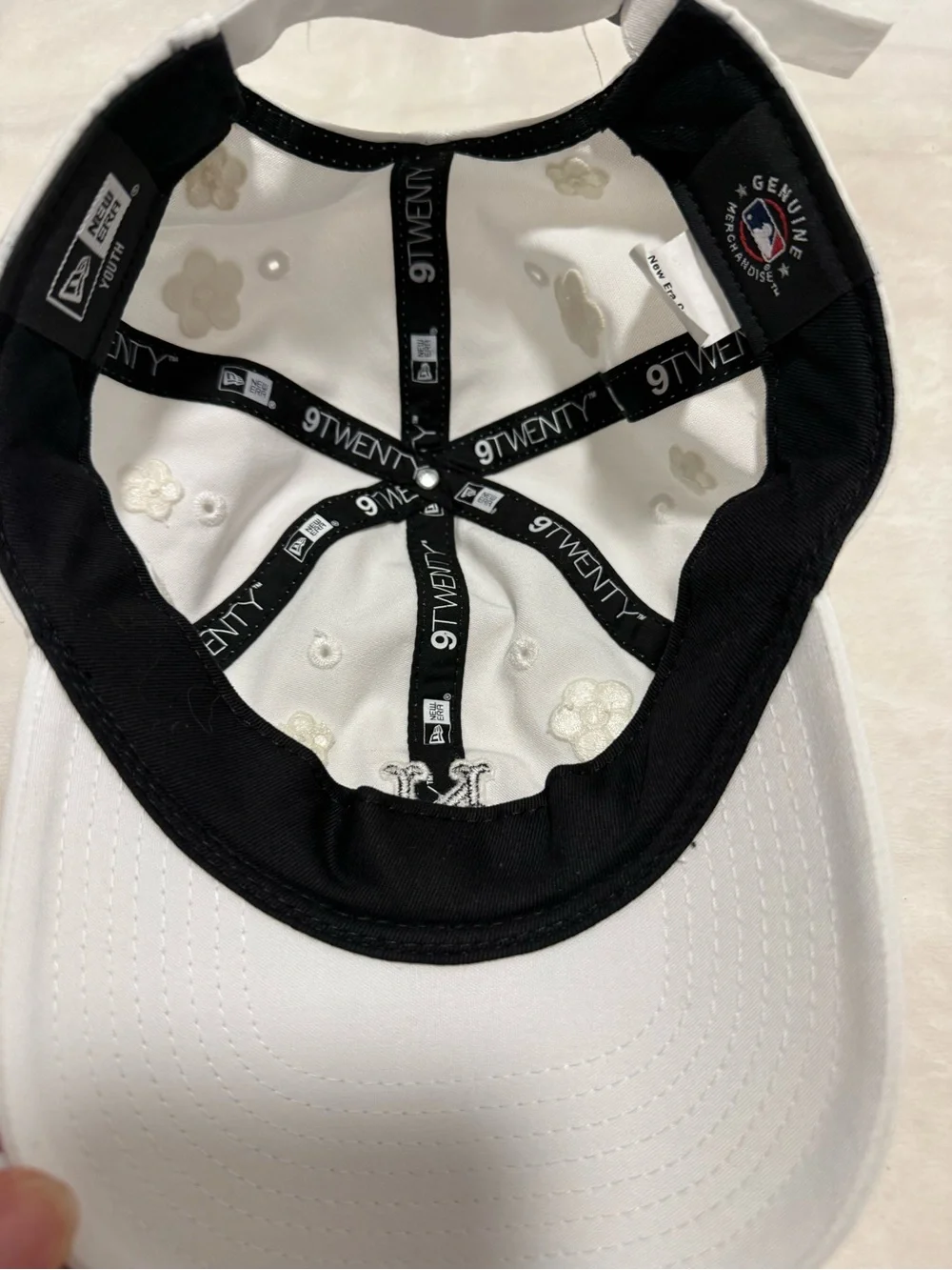 Kids White Embroidered Floral Baseball Cap with NY Logo